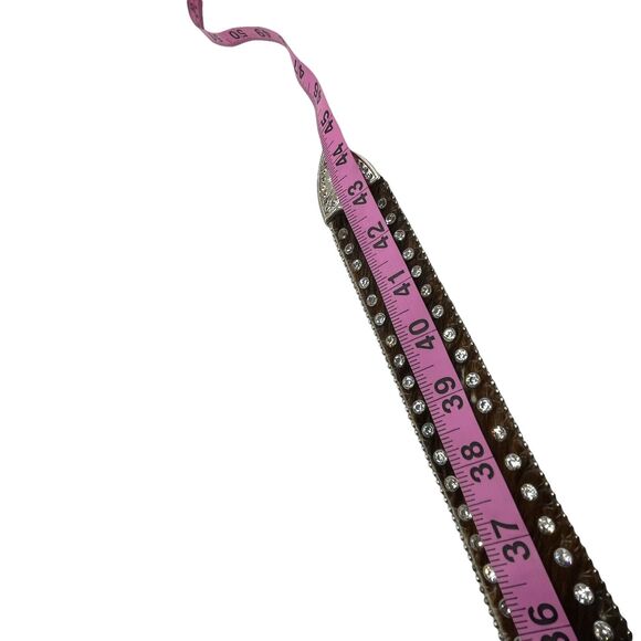 Western Cowgirl Belt Womens Brown Pony Calf Hair Leather Rhinestone Studded main image 10